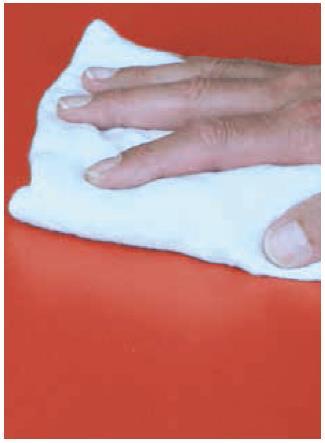 Cleaning order for FunderMax panels FIRST CLEANING STEP Clean the surface just with pure hot water and use a soft sponge (DO NOT use the abrasive green side of the sponge), use a soft cloth or a soft