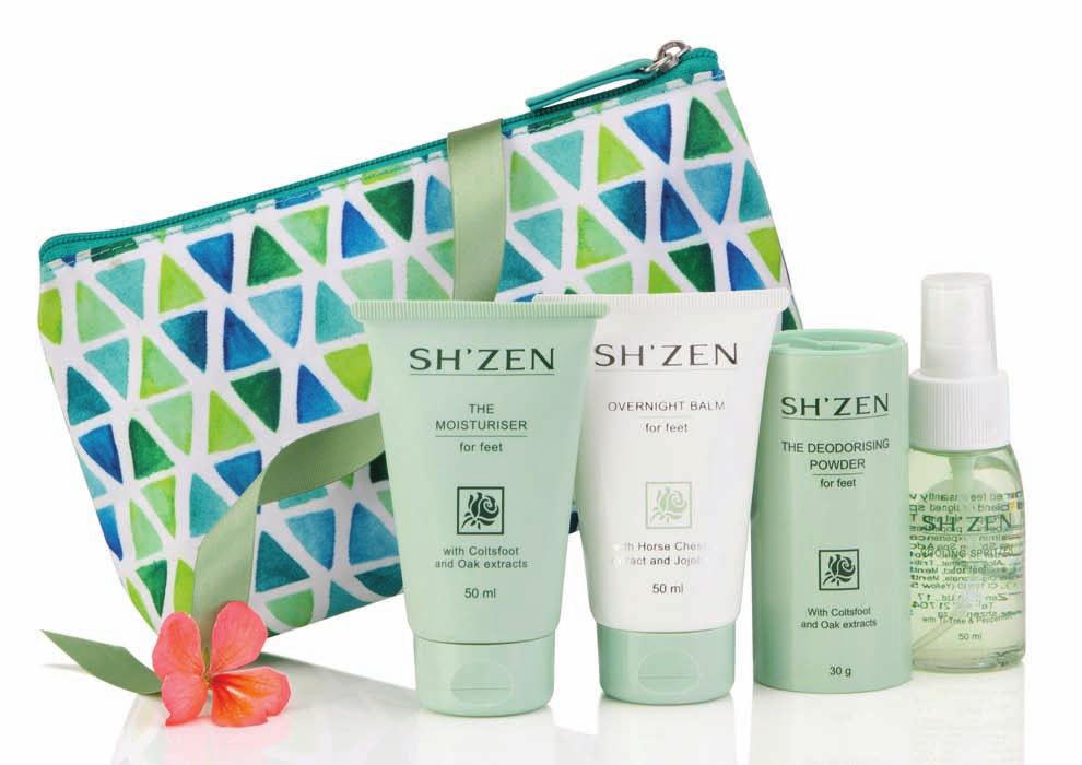 HAPPY feet The Foot Treatment Spa Set contains mini sizes of Sh Zen s top foot products in a gorgeous blue and green bag perfect to take with you on a weekend break or to give as a gift.