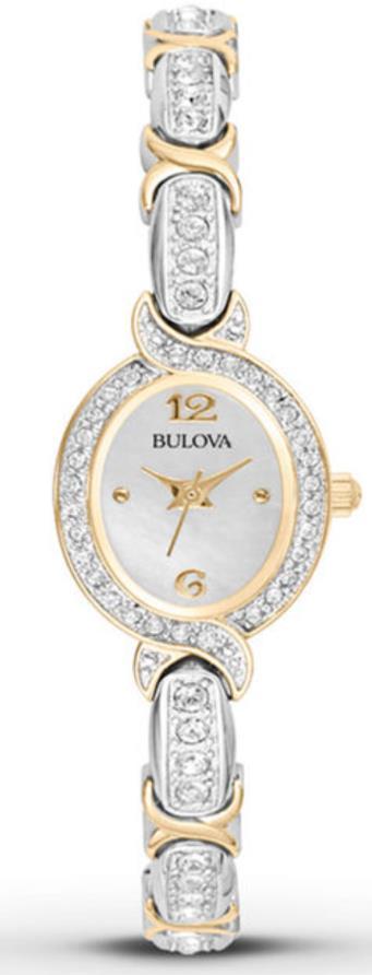98P115 Bulova Watches - Bulova Diamond. Bulova Ladies Watch. 4 diamonds individually hand-set. Stainless steel case. Foldover buckle. Water resistant to 30 meters/100 feet.