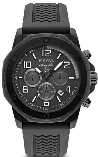 98B223 Bulova Men s Watches - Highperformance chronograph in black Duramic with black silicone bezel accents, black dial, luminous hands and markers, calendar, small sweep, screw-back case, and black