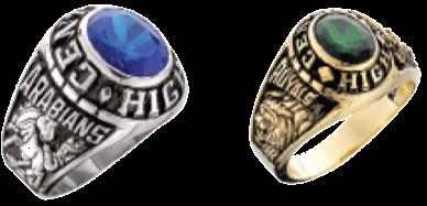 The Ring features your school name around the school colored stone, the school mascot on one