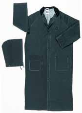 length, matching corduroy collar, detachable hood, cape-ventilated back, badge tab holder,
