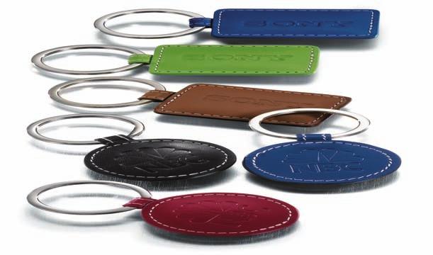 Each is hand-stitched and combined with a bright metal flat-edge split-ring. Add your company logo and you have an incomparable gift!