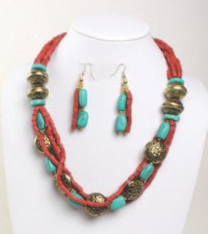 5 Beaded Temple Necklace & multi strip beads lead to turquoise