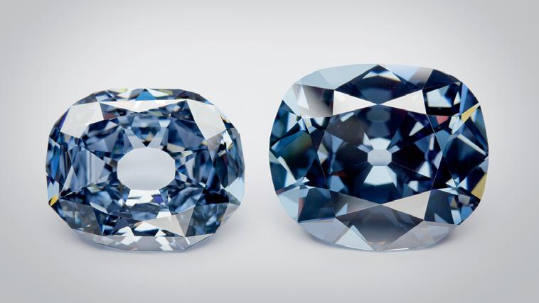 Figure 1. In late January 2010, the 31.06 ct Wittelsbach-Graff diamond (left) joined the 45.