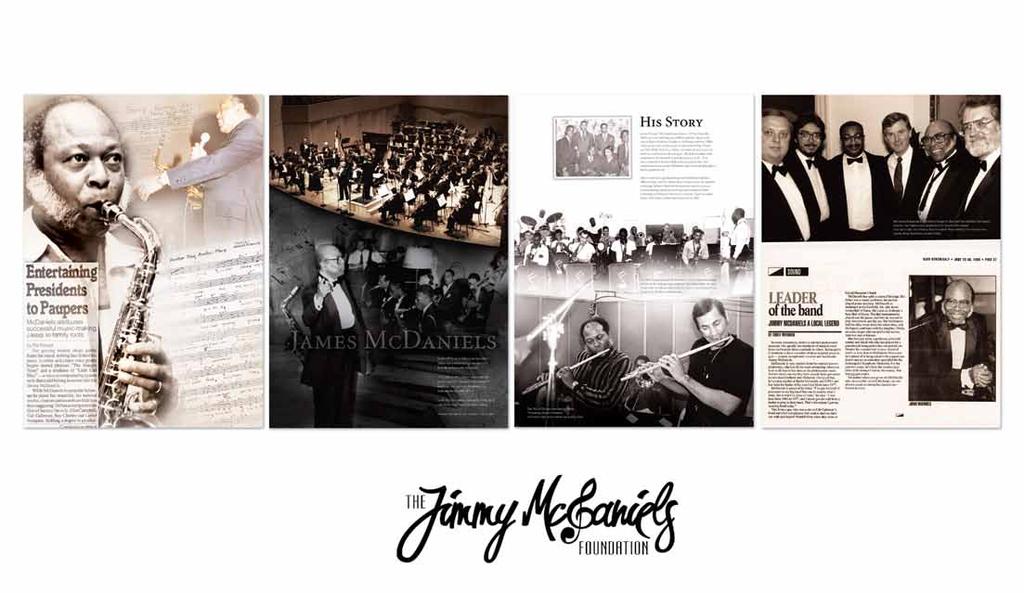 Objective The Jimmy McDaniels Foundation wanted a logo that was rhythmic, clean and classy Like Jimmy McDaniels. The logo stayed in black and white to symbolize the notes on a sheet of music.