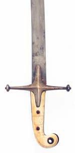 8cm; 32K in blade 500-700 22 A RARE OFFICER S LEVÉE SWORD OF THE 15TH HUSSARS, CIRCA 1820 with curved Eastern blade of watered steel, silver-plated cross-piece with bud-shaped quillons, silver