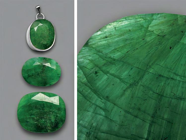 Figure 29. These three dyed sillimanites were represented as emeralds (left).