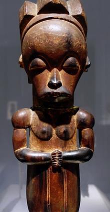 The Fang people collected relics [usually bones] of the deceased and placed them in special containers used in ancestor worship. Stylized figures carved of wood protected the relic containers.