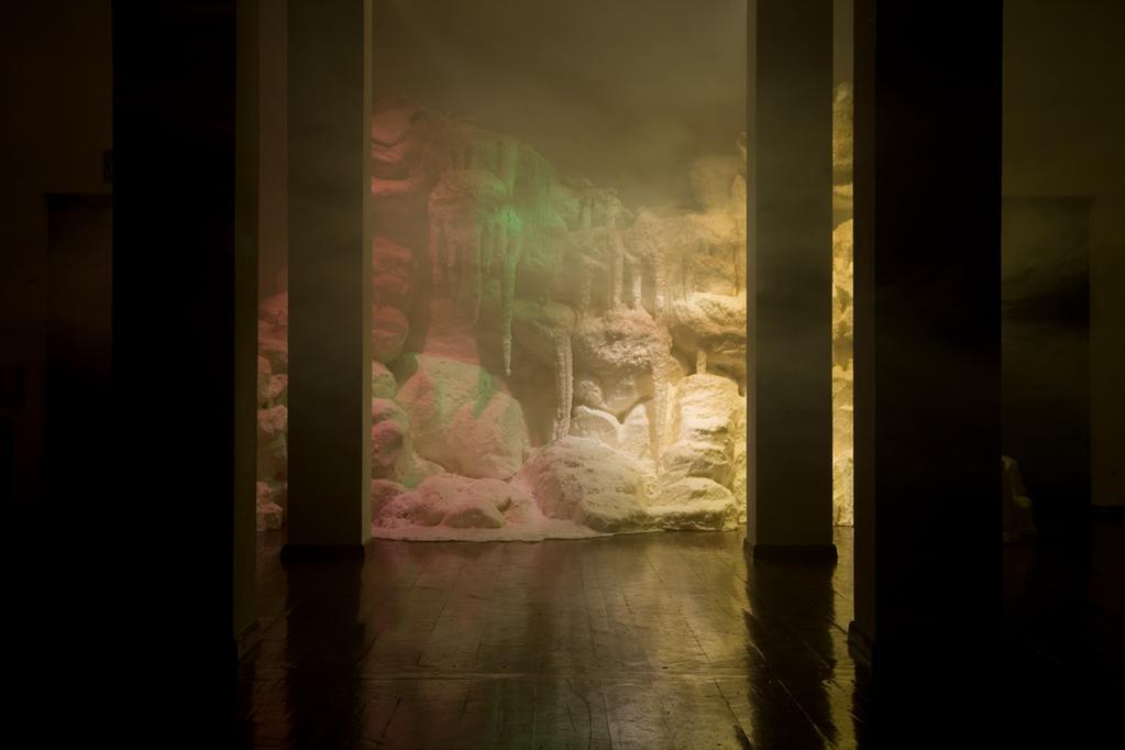 WAX, RELAX (2011) Wax, Relax (with Hyerogliphic Being), wax, coloured lights, fog machine,