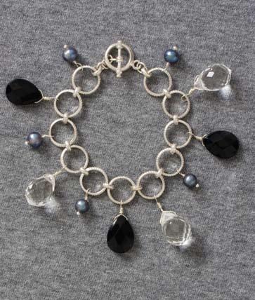 Sophie Bracelet Freshwater pearls and glass baubles on a bold silver plated