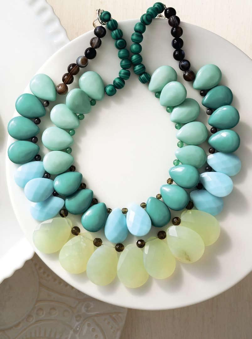 Delilah Necklace Semi precious amazonite and new jade combine with glass and resin to create a