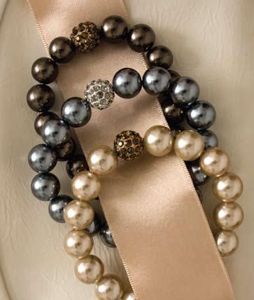 Sofia Cluster Bracelet Hundreds of hand wrapped freshwater pearls and smoky glass baubles