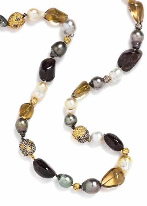 227 226 228 229 226 a collection of 18 Karat Gold, cultured Pearl, colored diamond, and multigem convertible Bracelet/necklaces, Piranesi, composed of 22 baroque South Sea and Tahitian pearls