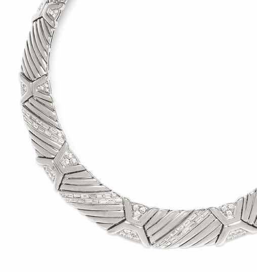 315 316 313 314 313 an 18 Karat White Gold and diamond collar necklace, Ellagem, in a geometric link design containing 80 round brilliant cut diamonds weighing approximately 3.