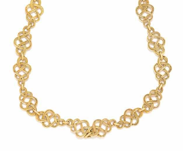 411 412 413 411* an 18 Karat Yellow Gold longchain necklace, Buccellati, in a repeated textured knot motif link design. Hand inscribed: Buccellati Italy 18K 1986/87.