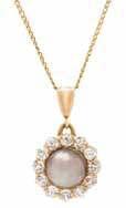 35 38 36 37 35* an Edwardian Yellow Gold, Pearl and diamond Pendant, containing a grey pearl (origin not tested) measuring approximately 7.