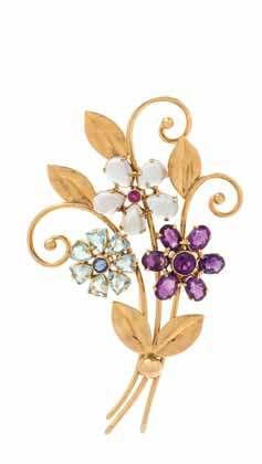 84A 86 85 84A* a Retro Yellow Gold and multigem Floral Motif Brooch, Tiffany & Co.