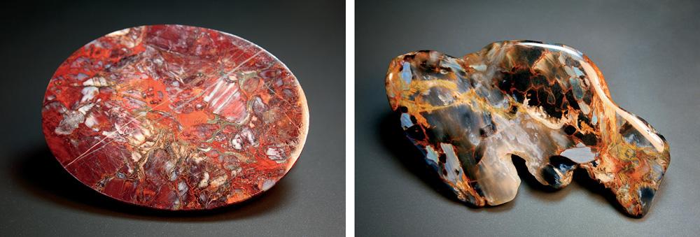 Figure 1. China and Namibia are the only known sources of gem-quality pietersite. Studied for this report, this Chinese sample (left, 39.