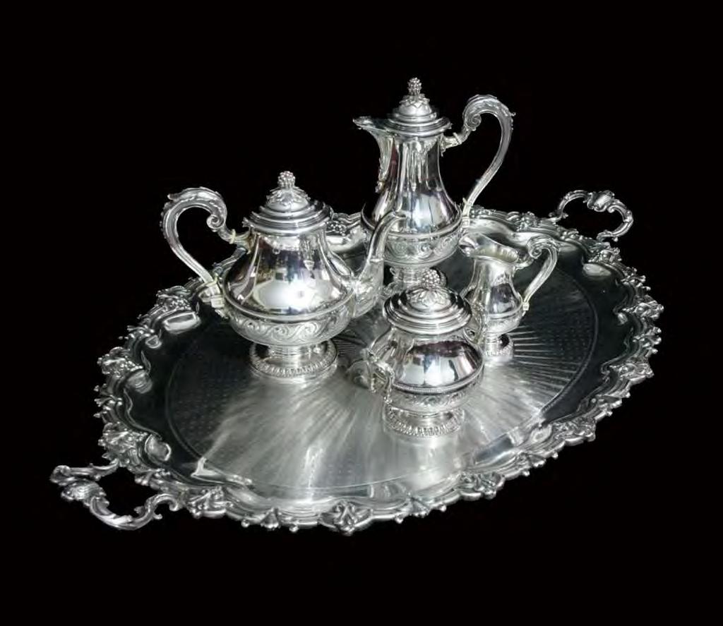A Superb, 19th Century, Puiforcat Sterling Silver Tea / Coffee Set, Made For the House of Cartier with Stunning Sterling Silver Tray, And Original