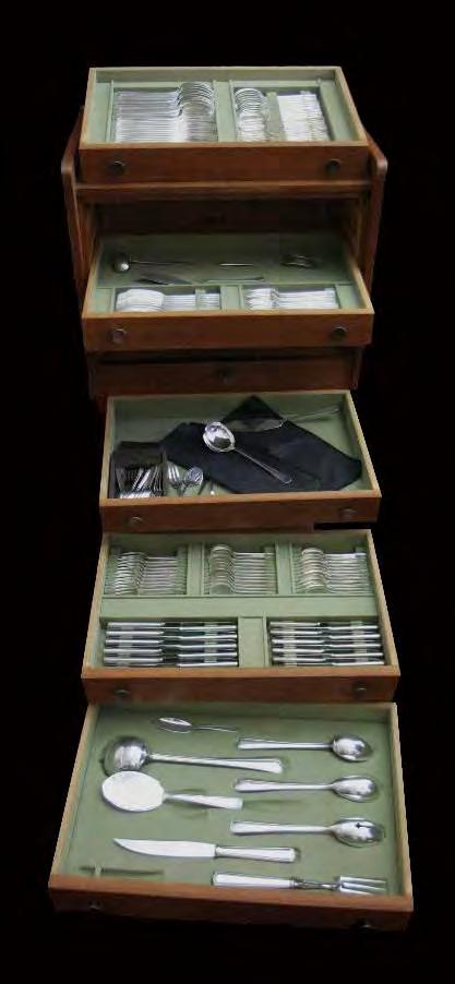 Direct From Paris, The Birth Place of Art Deco, A Stunning Flatware Set by Internationally Known French Silversmiths Ravinet D'Enfer, and Magnificent, 5- Drawer, Art Deco Storage Chest (early
