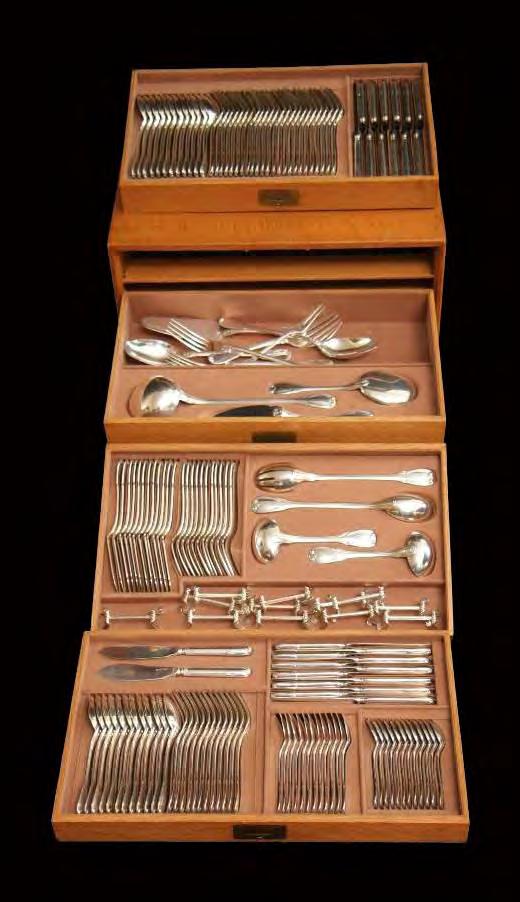 Another Magnificent Sterling Silver Set by Internationally Known French Silversmith "Boin-Taburet", Classic "Louis XVI" Pattern with Original 4 Drawer,