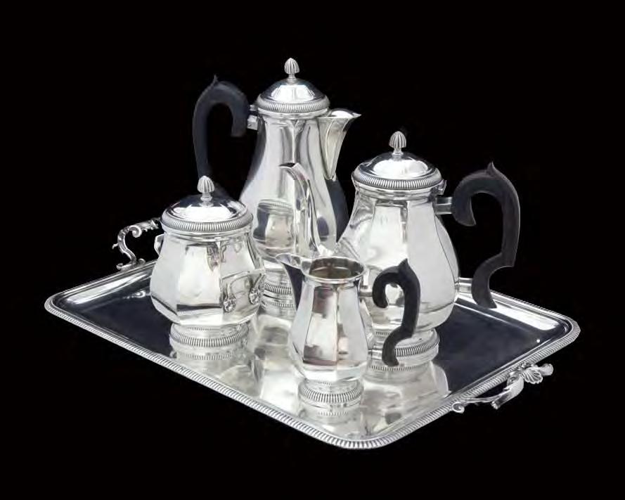A Superb, Art Deco Sterling Silver Tea, Coffee Set with Sterling Silver Tray, A Stunning Tribute to the Grace and Sophistication of Original French Art Deco, Early 1900s.