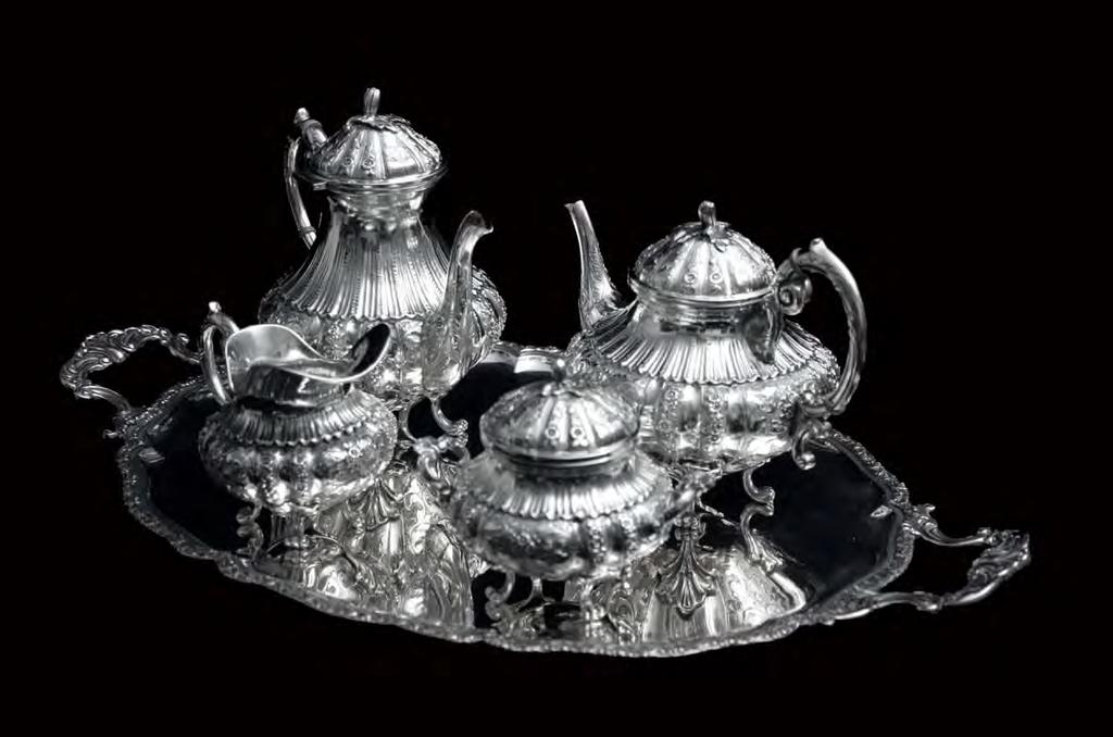 An Outstanding 5pc. Silver, 19th Century "Rocaille" Tea Set with Silver Serving Tray, Museum Quality, Spanish/Portuguese, Unbelievably Intricate Workmanship Throughout - STUNNING (circa 1890s).