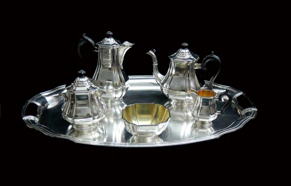 Direct from the Paris, the Home of Art Deco, A Superb, One-of-a-Kind, 6 piece, Original Art Deco Sterling Silver Tea / Coffee Set with Serving Tray by Auguste Leroy, A Stunning
