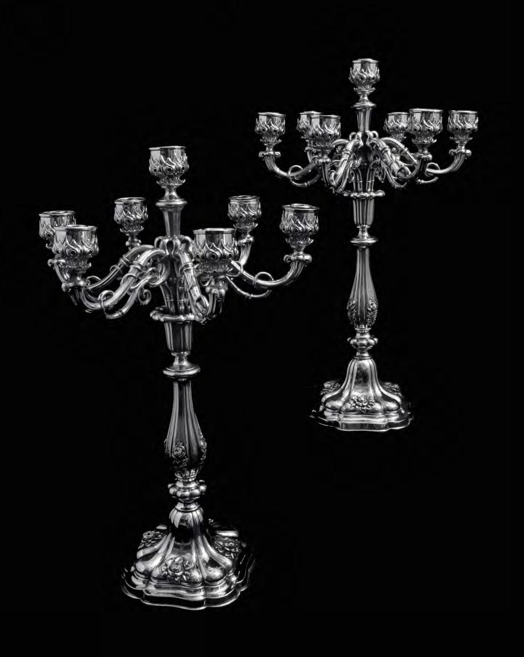 Direct from a Private Mansion (Hotel Particulier) in Versailles, A Magnificent Pair of 19th Century Spanish 915 Silver, 7 Candle Candelabra in Excellent