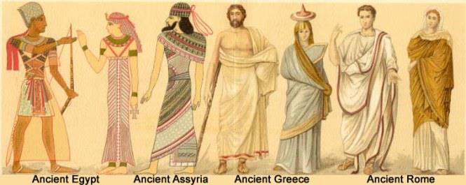 Lepota grških oblačil je v gubah - draperijah, ki so posebna umetnost. Osnova grškega oblačila sta hiton in hlajina.