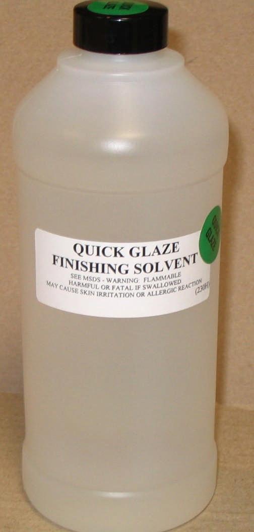 4) Finishing solvents are used with each coating to promote good wet out and gloss in the spray process. The Quick Glaze finishing solvent is used for the primer coat and base coat.