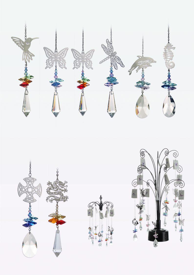 crystal fantasies 8060R HUM Hummingbird 8060 BUT 8060R BUT 8060 DRA 8060 DOL 8060 SHS Butterfly Dragonfly Dolphin Seahorse Displays 8 Choose either our rotating counter top fountain display (D1BK