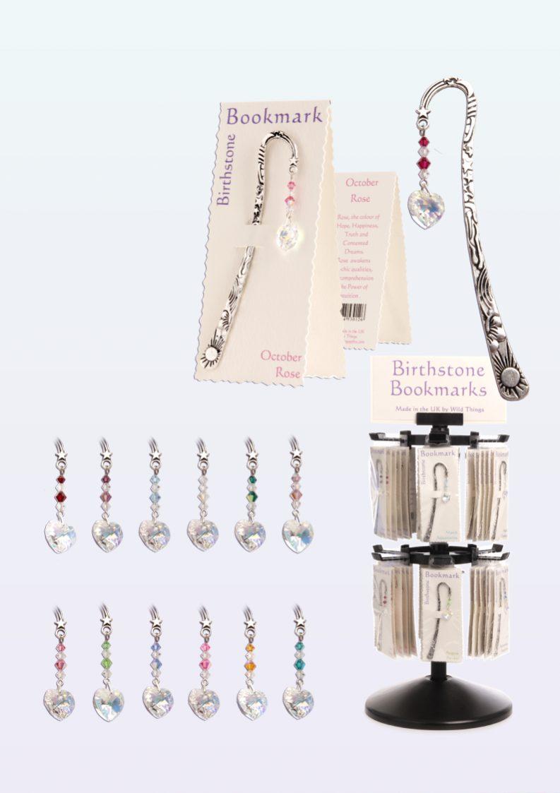 Bookmarks Bookmarks - Birthstone. Code 6060. The pewter bookmark is approximately 5 (12.5cm) long. It is presented on a folding card so can be taken out of the bag and displayed standing up.