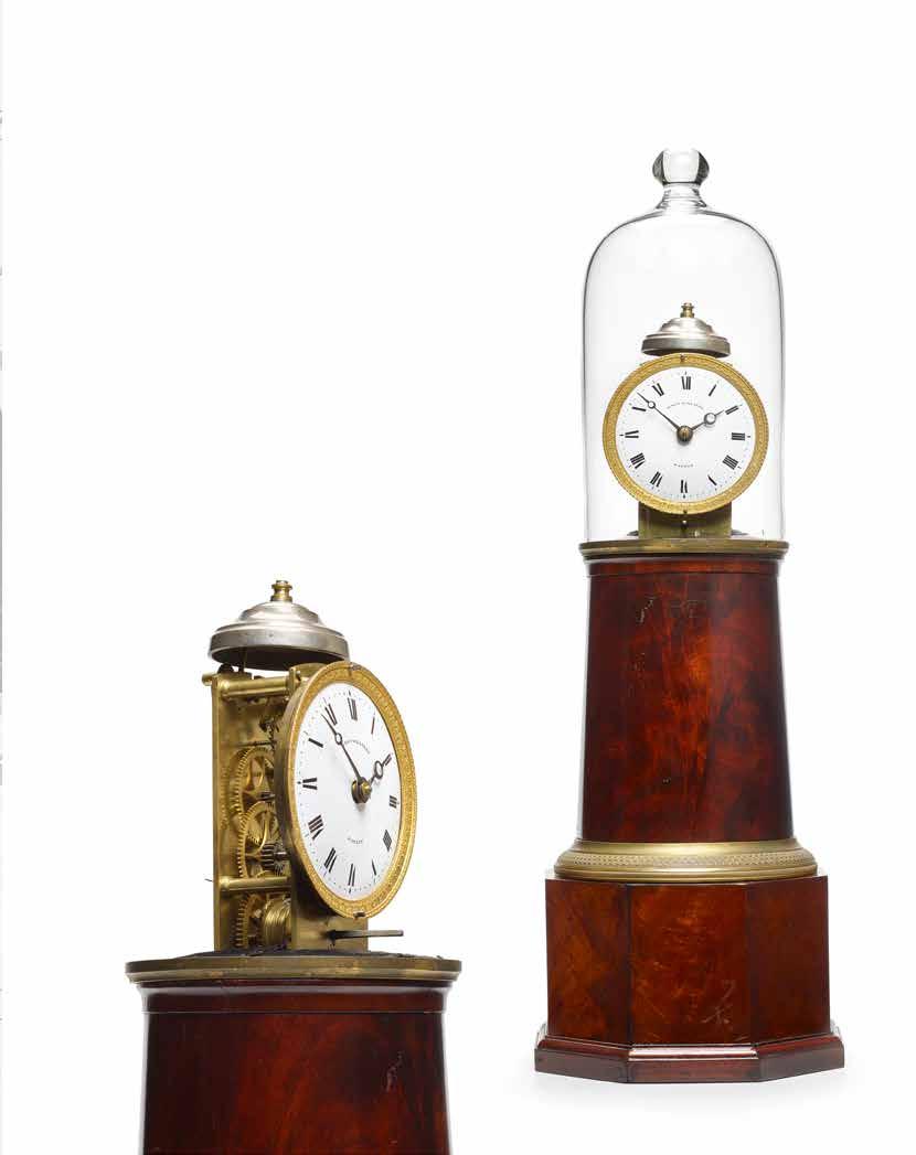25 A RARE SIMON WILLARD LIGHTHOUSE TIMEPIECE Date: Circa 1820-1822 Movement: Weight driven timepiece surmounted by a decorative bell, arched brass plates joined by four pillars, now with Brocot