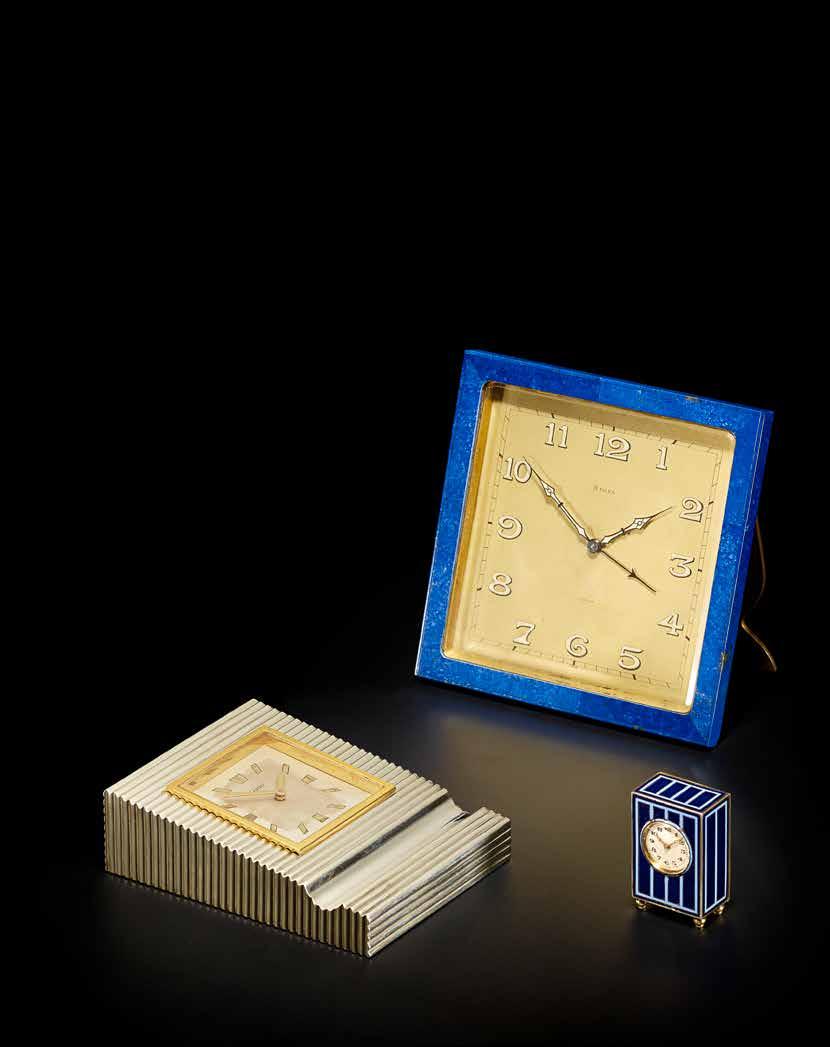 29 CARTIER. A FINE SILVER DESK TIMEPIECE Date: mid-20th century Movement: 15-jewel manual winding, monometallic balance, flat spring, signed European Watch & Clock Co., Inc.