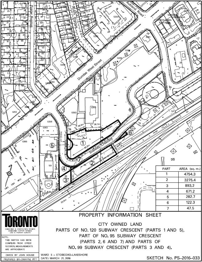 Appendix 6 Sketch of City-owned Properties Required by Metrolinx Parts 1, 4, 6 & 7 Parts 2 & 3 Proposed conveyance to Metrolinx for the Kipling Interregional bus terminal Easement to be granted in