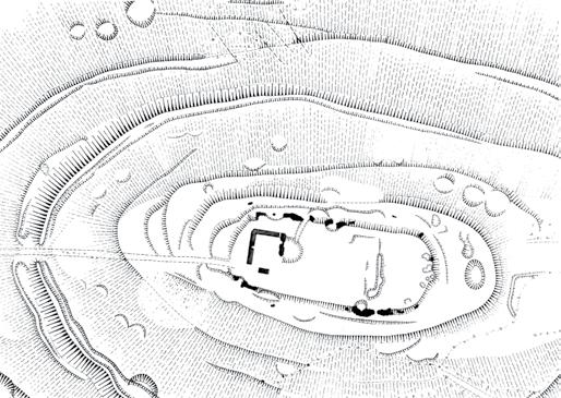 new light on oblong forts: excavations at dunnideer, aberdeenshire 83 Dunideer Aberdeen Land over 300m 0m N 100m Trench trench After RCAHMS Illus 1 Site location plan hillfort which sits on top of a