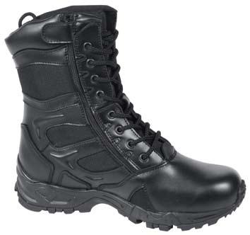 FORCED ENTRY' BLACK 8 SIDE ZIPPER DEPLOYMENT BOOT, leather and nylon upper, zipper, padded leather collar, moisture