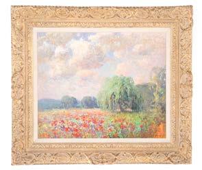 PAINTINGS & PRINTS 1013 British School, 19th c Pr of Landscapes, oils Late 19th century Pair of oils on canvas, unsigned, 10 x 18 in, each framed Est $400-800 1014 Rod Goebel Wild Poppies, oil on