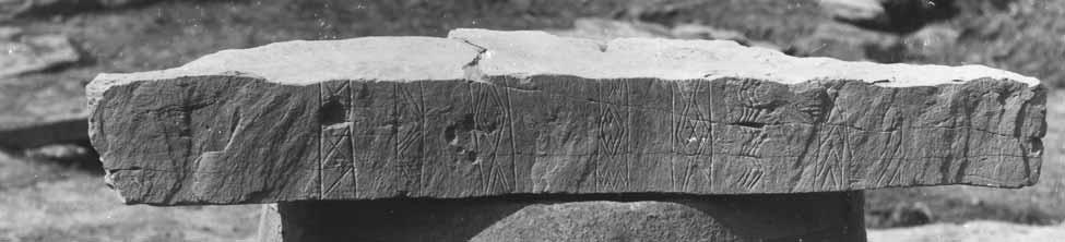 29. Example of Orcadian megalithic art: Neolithic incised stone found at Brodgar Farm Thomas Kent, Orkney Archive. 1998; 1999) and Bookan (Card forth).
