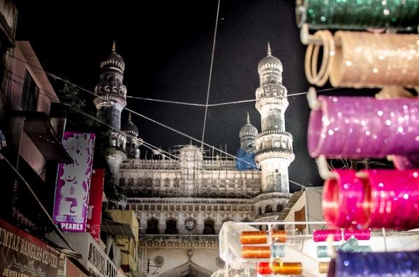 Charminar as seen from Lad Bazaar So the kids and their mom bought bangles from the world-famous Laad Bazaar and they bought enough to gift half of our relatives as Missus thought they were almost