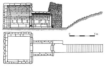 (Kryzhitskii 1993, 203). Fig. 8. Fanagoria. Plan and sections of the chamber tomb under the barrow on the Mount Vasiurin.