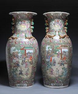 H : 48cm 19 1045 CLOISONNÉ A pair of square baluster vases with a polychrome CLOISONNÉ (falangcai)