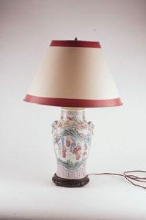 1063C LAMP Polycrhome enamelled porcelain lamp decorated with two
