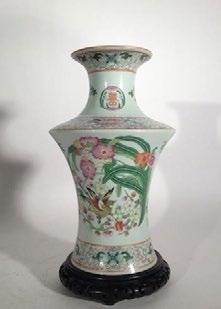 H: 15cm - 6 1074 VASE White ceramic vase with polychrome floral decorations. H: 42 cm - 16.5 D: 29 cm - 11.