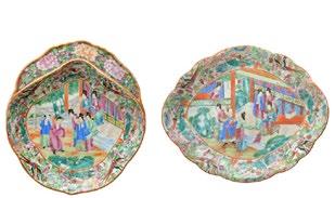 5 1092 CHINA, CANTON Series of Cantonese porcelain plates decorated with polychrome enamels of court scenes surrounded by flowers