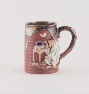 1173 JAPAN Sumida Gawa style polychrome glazed ceramic mug decorated with
