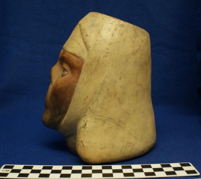How Acquired: Purchase Remarks: Stamp Appraised 1968 B.A. Brown Author s Description: Red and cream-colored jar modeled in the form of a human head depicting a person with a disease that deforms the face, person is wearing a head wrap.