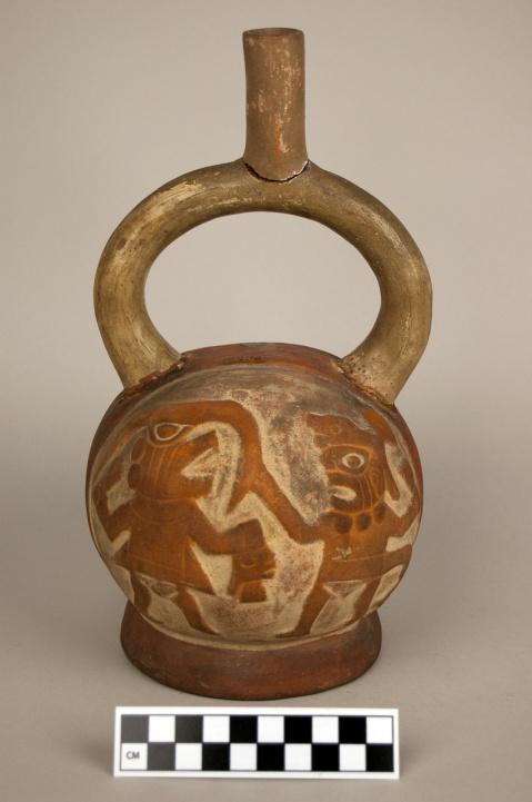 332 Catalog: 15986 / Accession: 26 Catalog Card/Inventory Information: Name = Siphonic Water Bottle (stirrup spout vessel) People = Peruvians, Moche Locality = Peru Country = S. A. How/When Accessioned = Logan Collection; Purchased by Dr.